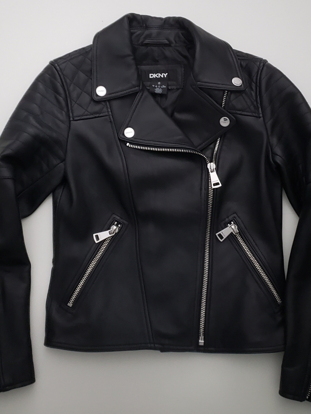 DKNY Black **GENUINE** Leather Asymmetrical Biker/Moto Jacket
